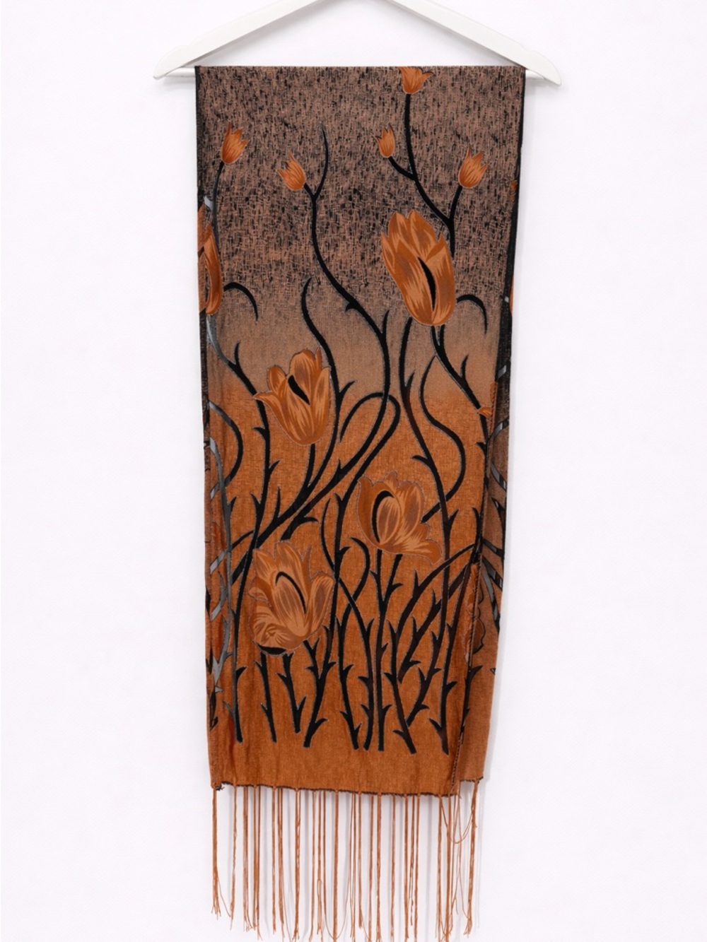 Unbranded Colorful Floral Scarf Tulip Fringe Boho Orange Shawl Overlay Formal